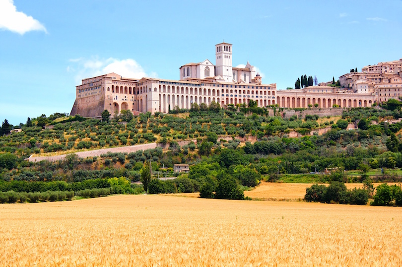 View towards the famous Basilica of St Francis, Assisi