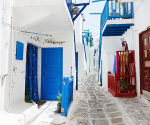 Traditional street of Mykonos island in Greece